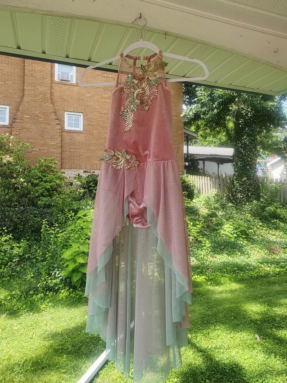 Girls Dusty Pink Flowy Dress with Gold Floral Appliqué